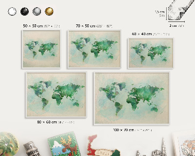 Lavagna magnetica stampata per calamite con cornice bianca Mappa del mondo