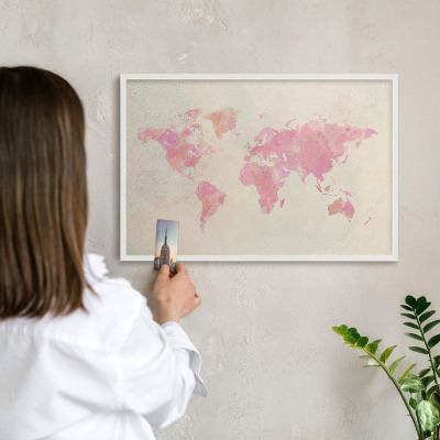 Lavagna magnetica da parete per calamite di colore bianco Mappa del mondo