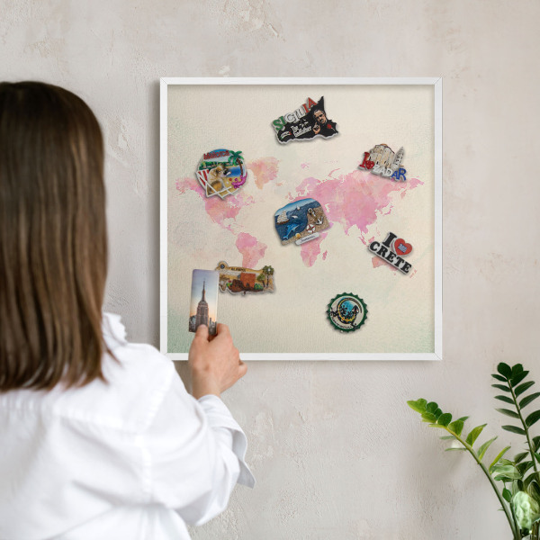 Lavagna magnetica da parete per calamite di colore bianco Mappa del mondo