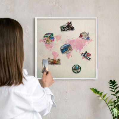 Lavagna magnetica da parete per calamite di colore bianco Mappa del mondo