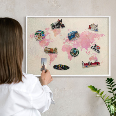 Lavagna magnetica da parete per calamite di colore bianco Mappa del mondo