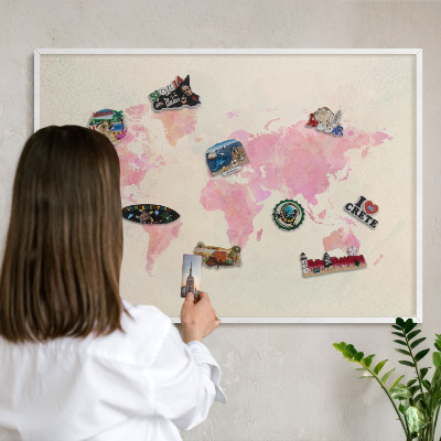 Lavagna magnetica da parete per calamite di colore bianco Mappa del mondo