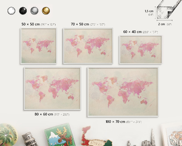 Lavagna magnetica da parete per calamite di colore bianco Mappa del mondo