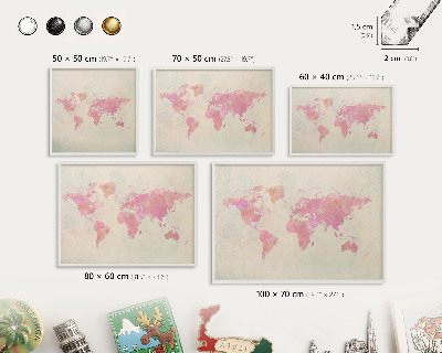 Lavagna magnetica da parete per calamite di colore bianco Mappa del mondo