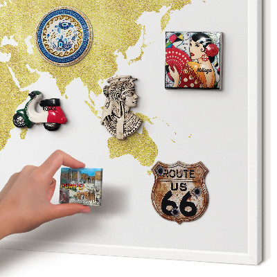 Lavagna magnetica stampata per calamite con cornice bianca Mappa del mondo