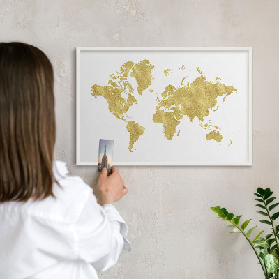 Lavagna magnetica stampata per calamite con cornice bianca Mappa del mondo