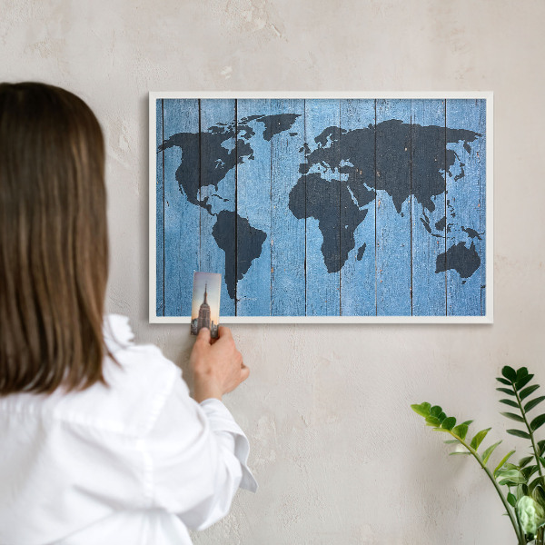 Lavagna magnetica da parete per calamite di colore bianco Mappa del mondo