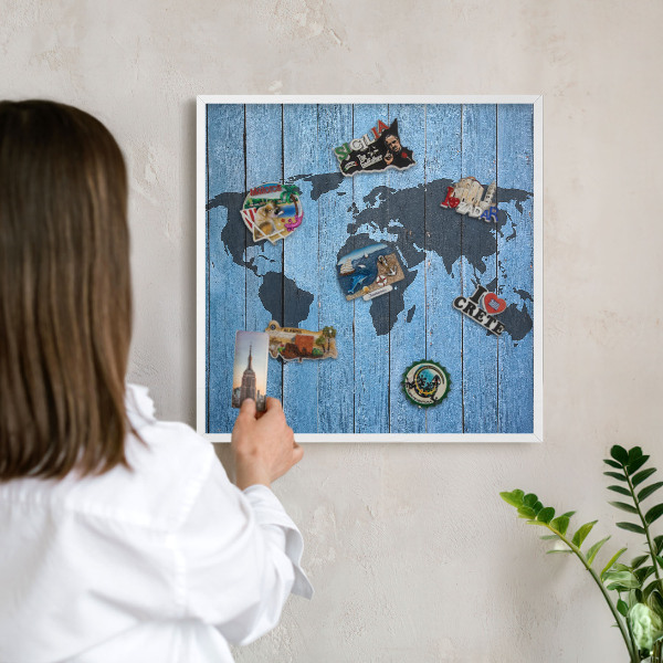 Lavagna magnetica da parete per calamite di colore bianco Mappa del mondo
