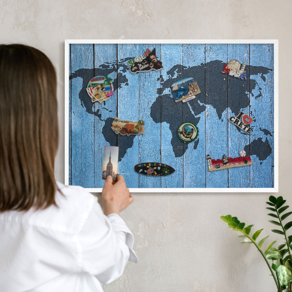 Lavagna magnetica da parete per calamite di colore bianco Mappa del mondo