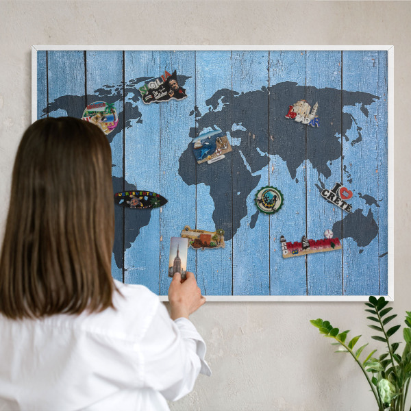 Lavagna magnetica da parete per calamite di colore bianco Mappa del mondo