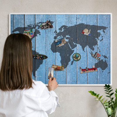 Lavagna magnetica da parete per calamite di colore bianco Mappa del mondo