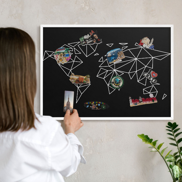 Lavagna magnetica da parete per calamite di colore bianco Mappa del mondo