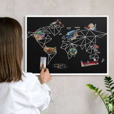 Lavagna magnetica da parete per calamite di colore bianco Mappa del mondo