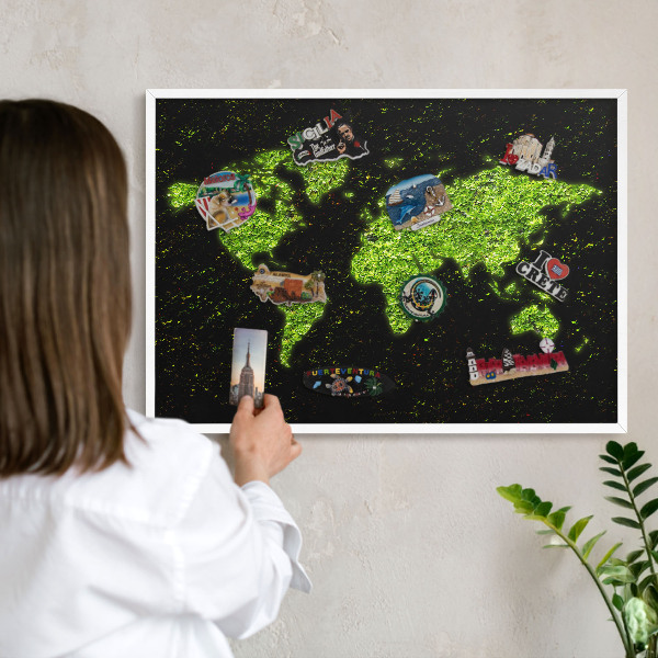 Lavagna magnetica da parete per calamite di colore bianco Mappa verde