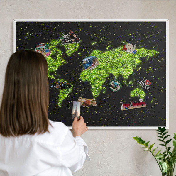 Lavagna magnetica da parete per calamite di colore bianco Mappa verde