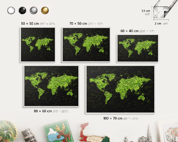 Lavagna magnetica da parete per calamite di colore bianco Mappa verde