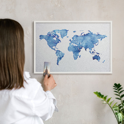 Lavagna magnetica da parete per calamite di colore bianco Mappa ad acquerello