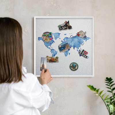 Lavagna magnetica da parete per calamite di colore bianco Mappa ad acquerello