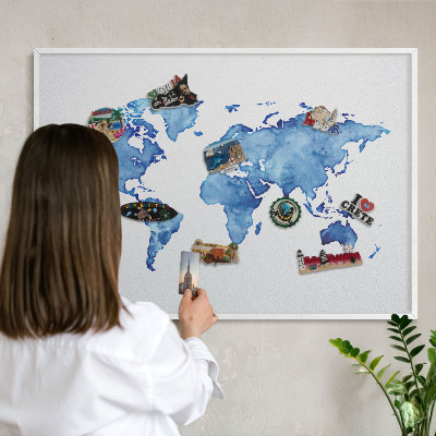 Lavagna magnetica da parete per calamite di colore bianco Mappa ad acquerello