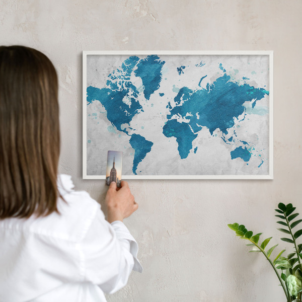 Lavagna magnetica da parete per calamite di colore bianco Mappa ad acquerello