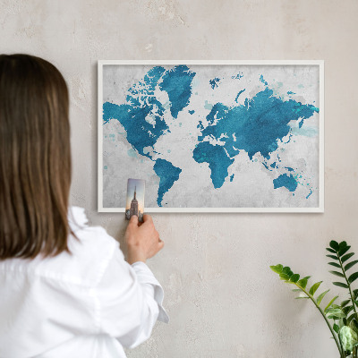 Lavagna magnetica da parete per calamite di colore bianco Mappa ad acquerello