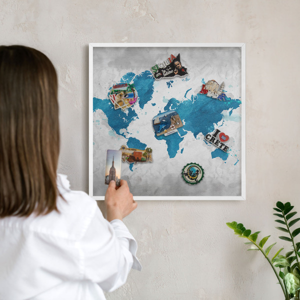 Lavagna magnetica da parete per calamite di colore bianco Mappa ad acquerello