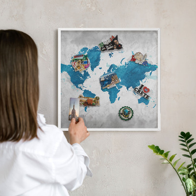 Lavagna magnetica da parete per calamite di colore bianco Mappa ad acquerello