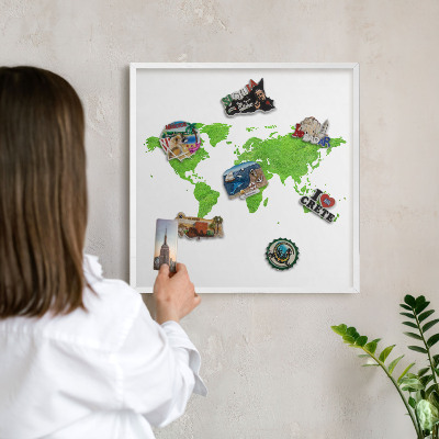 Lavagna magnetica da parete per calamite di colore bianco Mappa verde