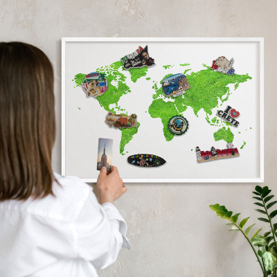 Lavagna magnetica da parete per calamite di colore bianco Mappa verde