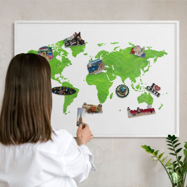 Lavagna magnetica da parete per calamite di colore bianco Mappa verde