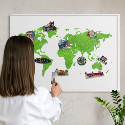Lavagna magnetica da parete per calamite di colore bianco Mappa verde