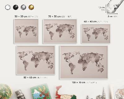 Lavagna magnetica stampata per calamite con cornice bianca Mappa del mondo