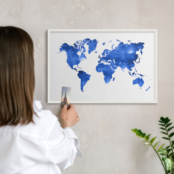 Lavagna magnetica stampata per calamite con cornice bianca Mappa del mondo