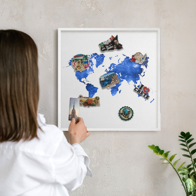Lavagna magnetica stampata per calamite con cornice bianca Mappa del mondo