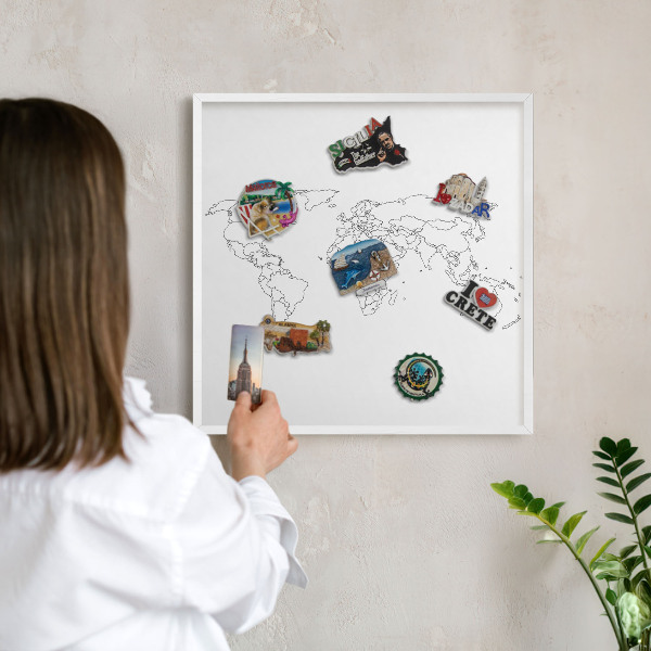Lavagna magnetica da parete per calamite di colore bianco Mappa di contorno
