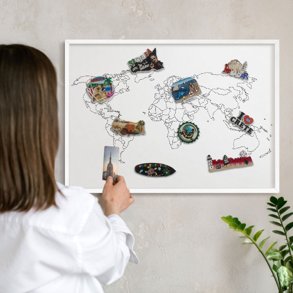 Lavagna magnetica da parete per calamite di colore bianco Mappa di contorno