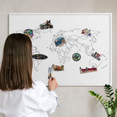 Lavagna magnetica da parete per calamite di colore bianco Mappa di contorno