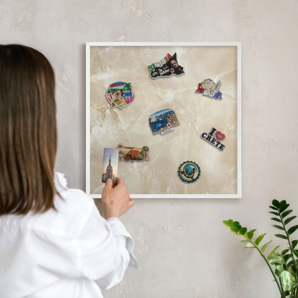 Lavagna magnetica da parete per calamite di colore bianco Motivo marmorizzato