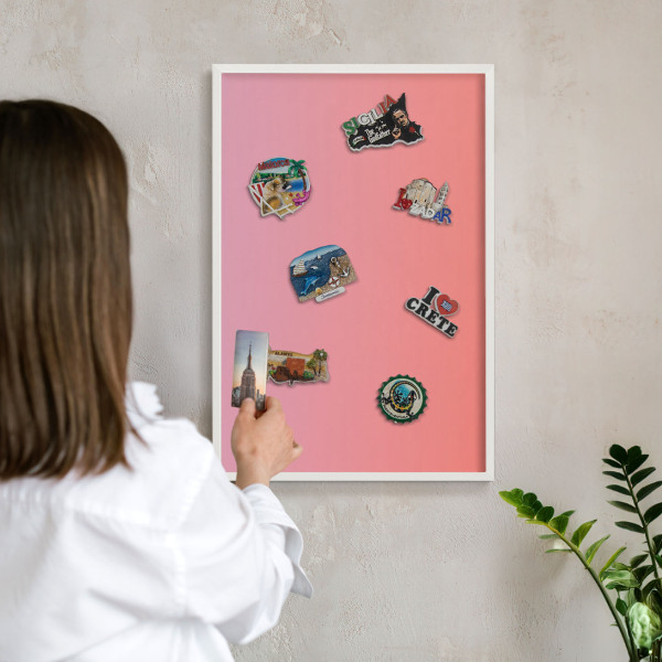 Lavagna magnetica da parete per calamite di colore bianco Rosa arancione