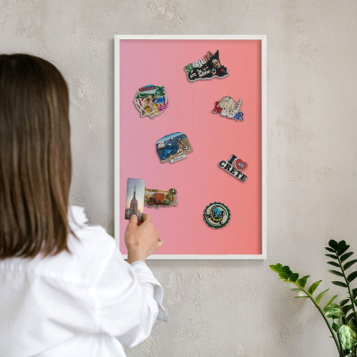 Lavagna magnetica da parete per calamite di colore bianco Rosa arancione
