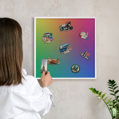 Lavagna magnetica stampata per calamite con cornice bianca Sfumatura arcobaleno