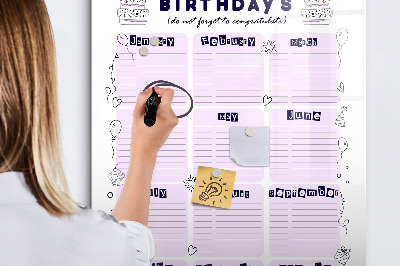 Lavagna magnetica con pennarelli Calendario dei compleanni con spazio per le foto