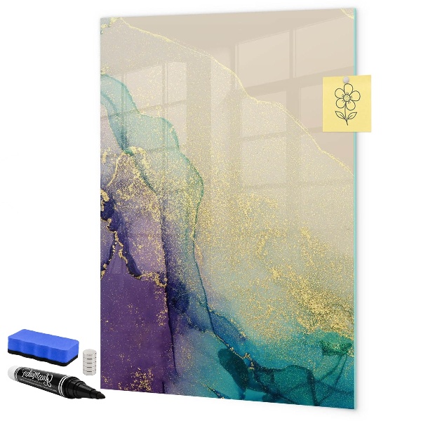 Lavagna magnetica scrivibile Ricordi colorati su una bacheca di sughero.