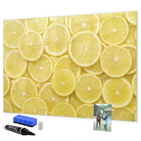 Lavagna magnetica scrivibile Motivo a limoni con foto e accessori