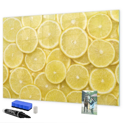 Lavagna magnetica scrivibile Motivo a limoni con foto e accessori