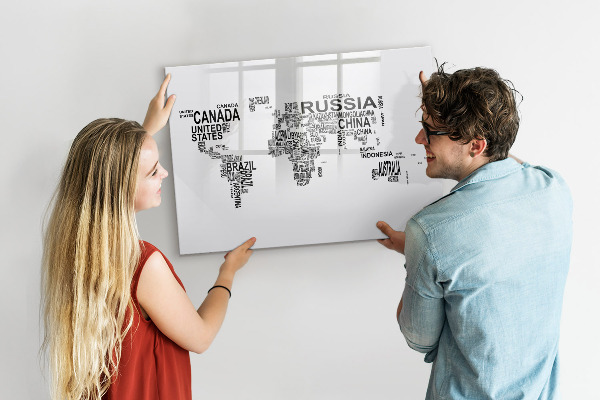 Lavagna magnetica scrivibile Mappa del mondo con luoghi e foto