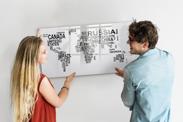 Lavagna magnetica scrivibile Mappa del mondo con luoghi e foto