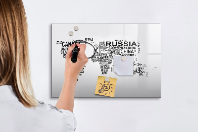 Lavagna magnetica scrivibile Mappa del mondo con luoghi e foto