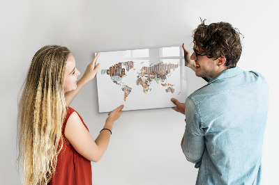 Lavagna magnetica scrivibile Mappa del mondo con indicazione delle posizioni delle foto