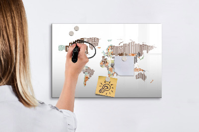 Lavagna magnetica scrivibile Mappa del mondo con indicazione delle posizioni delle foto